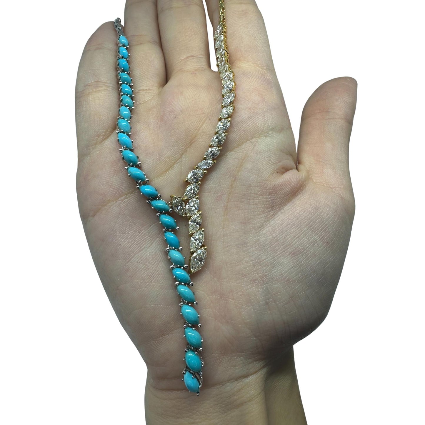 18k Marquise Diamond and Turquoise Necklace