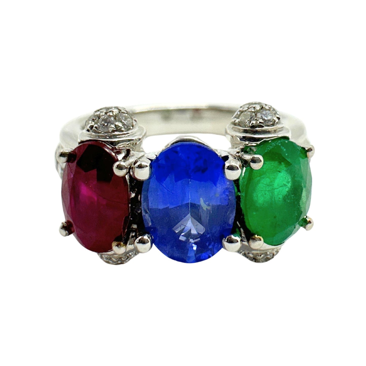 18K Diamond, Sapphire, Emerald and Ruby Ring