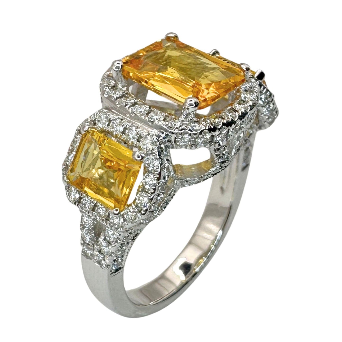 18k Diamond and Yellow Sapphire Three Stone Ring