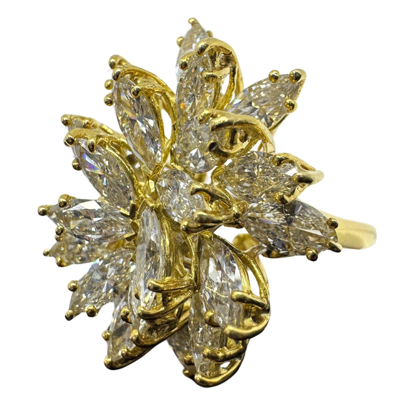 14K Estate Yellow Gold Marquise Cut Diamond Cocktail Ring