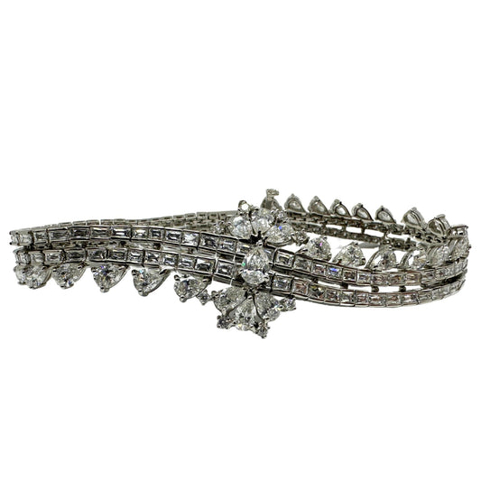 18K White Gold Pear and Baguette Cut Diamond Bracelet