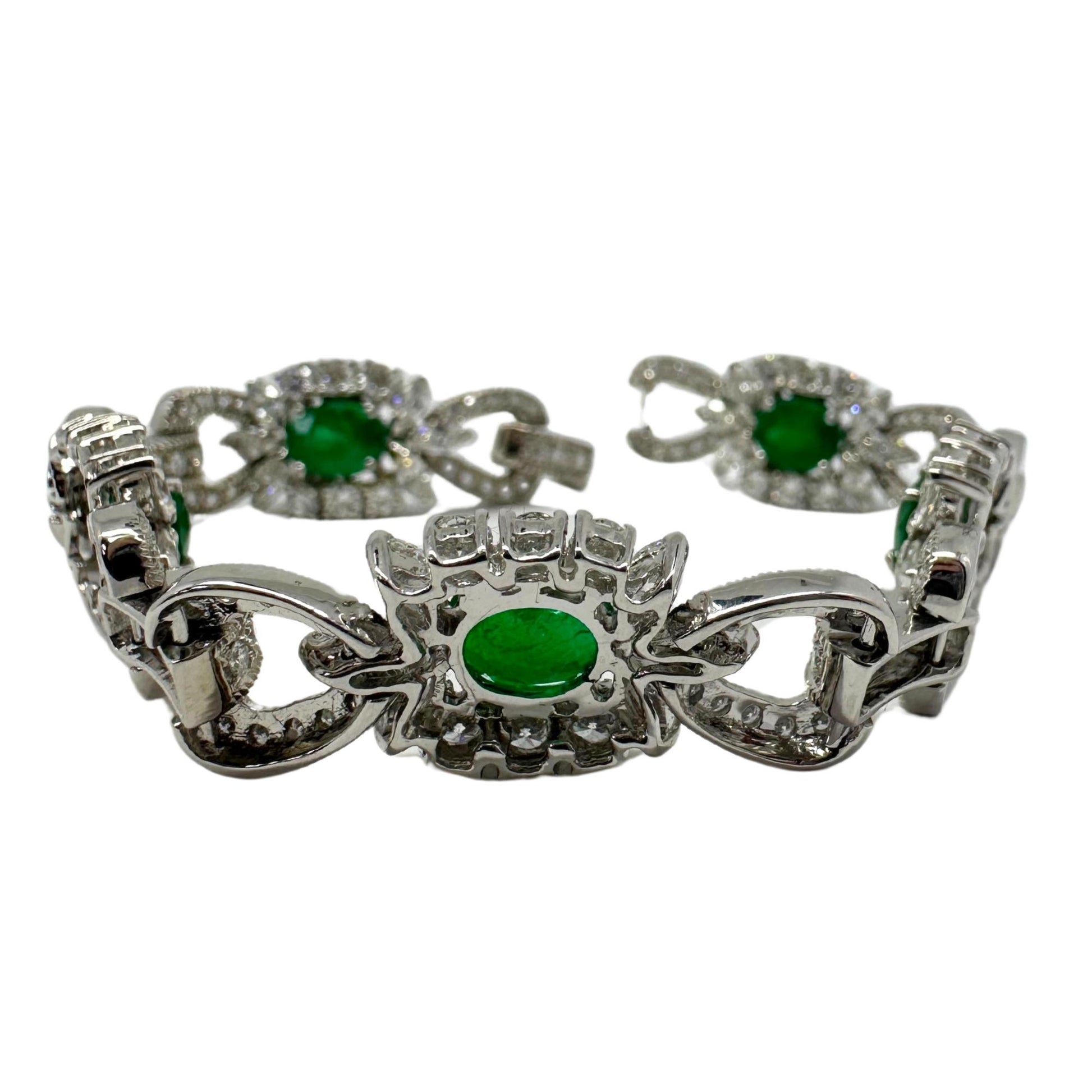 18K White Gold Diamond and Emerald Bracelet