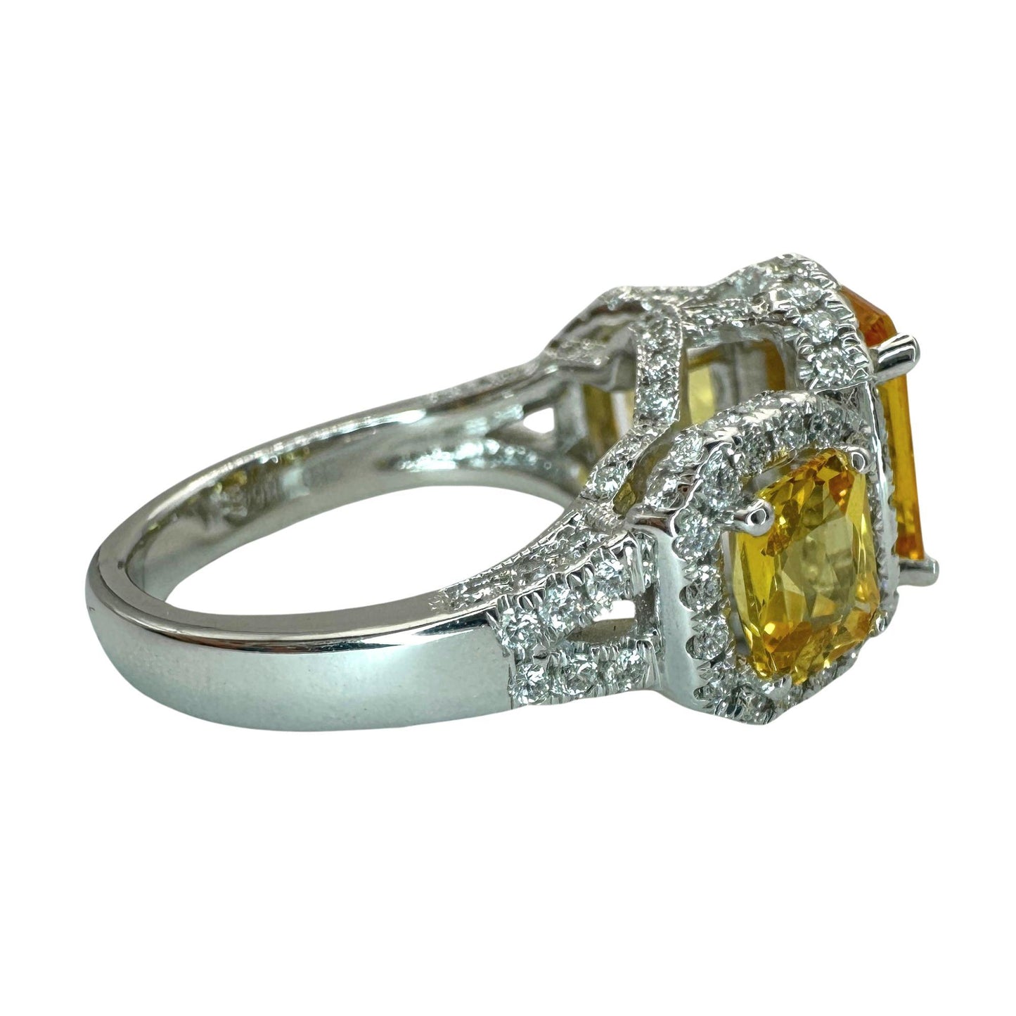 18k Diamond and Yellow Sapphire Three Stone Ring