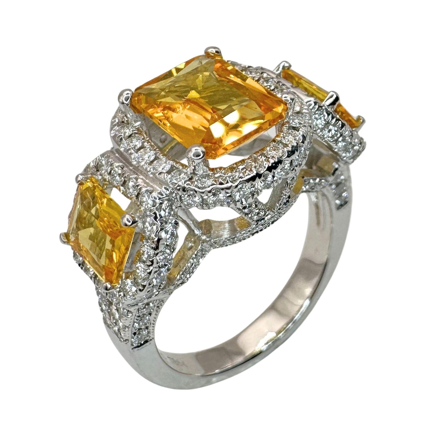 18k Diamond and Yellow Sapphire Three Stone Ring