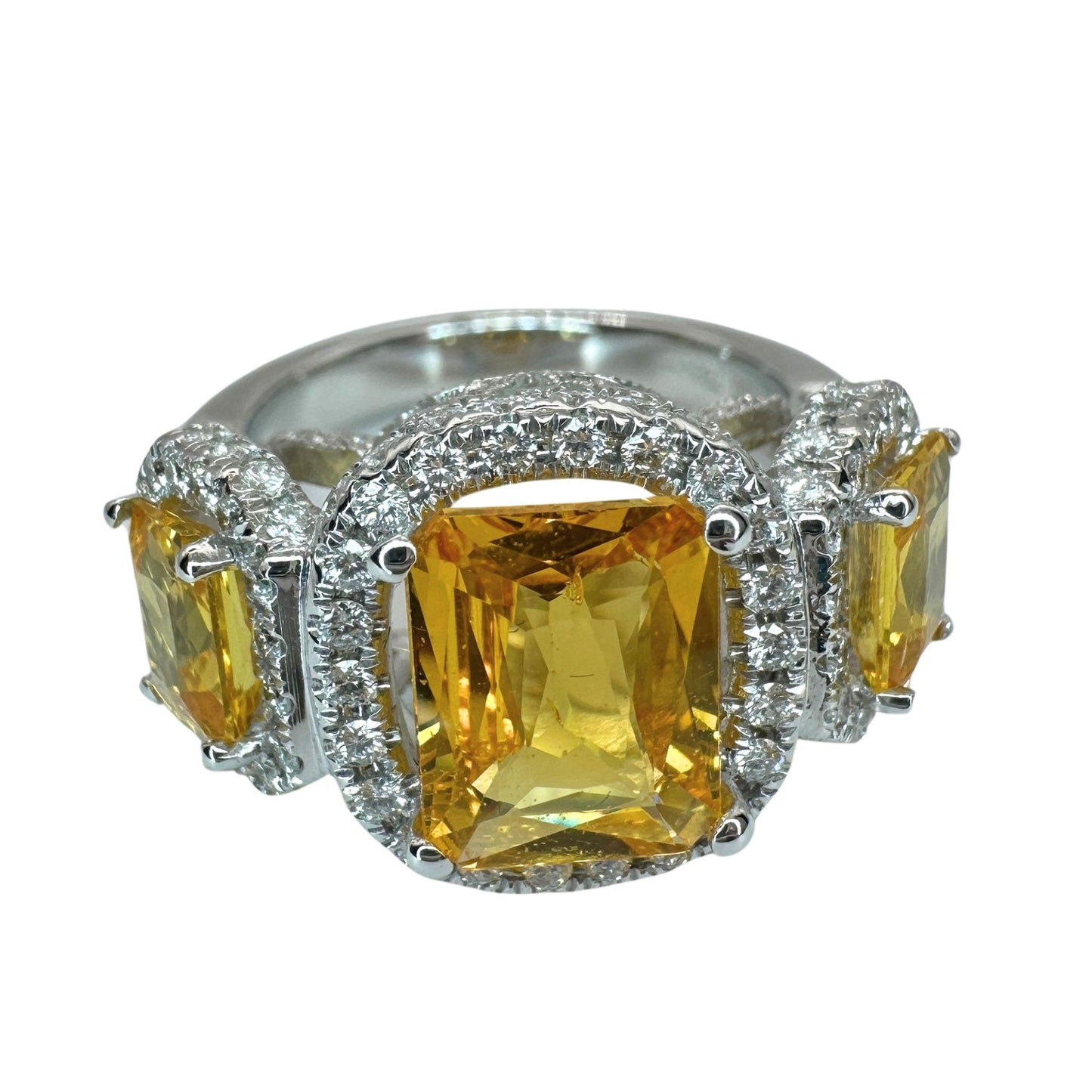18k Diamond and Yellow Sapphire Three Stone Ring
