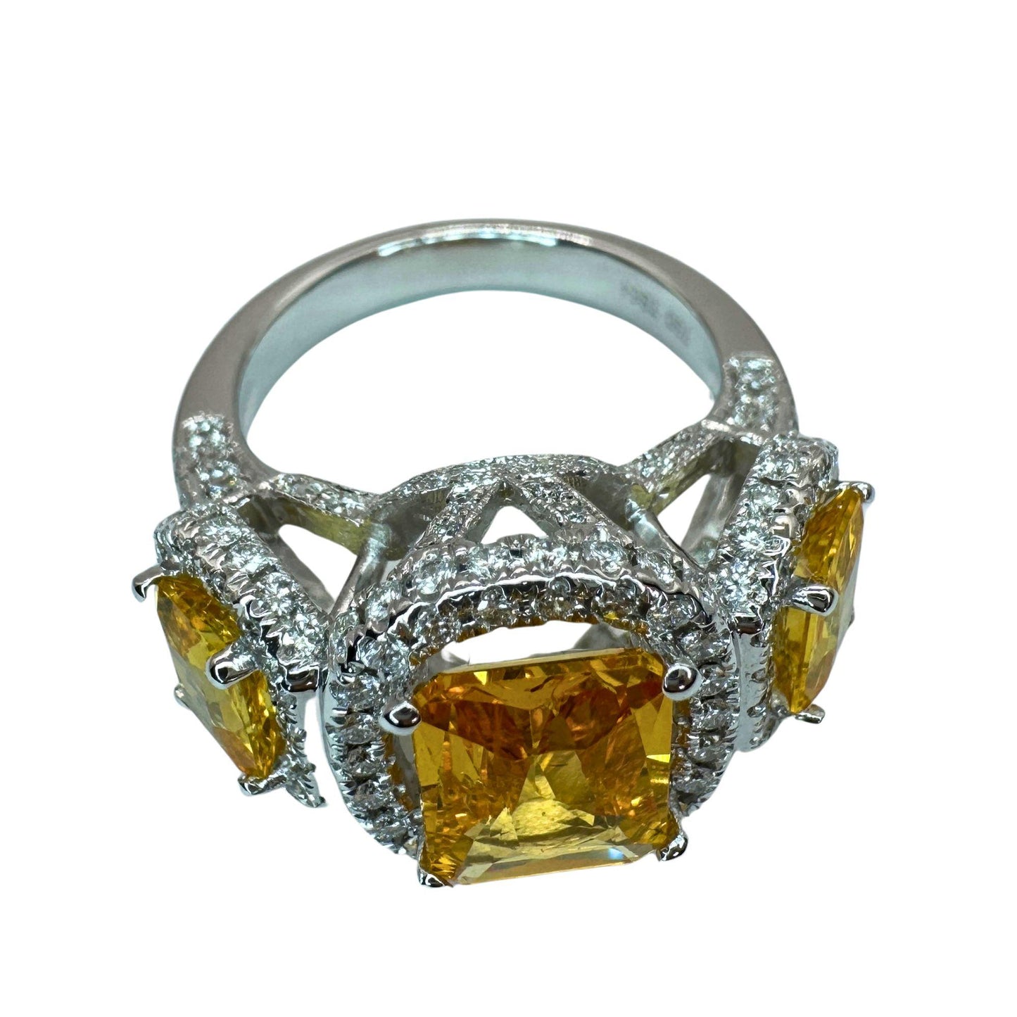 18k Diamond and Yellow Sapphire Three Stone Ring