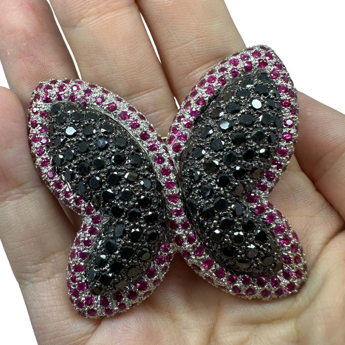 18K Ruby and Black Diamond Butterfly Brooch