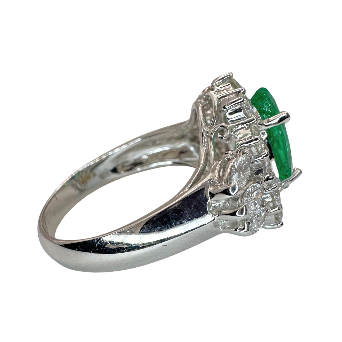 18k Diamond and Marquise Cut Emerald Ring