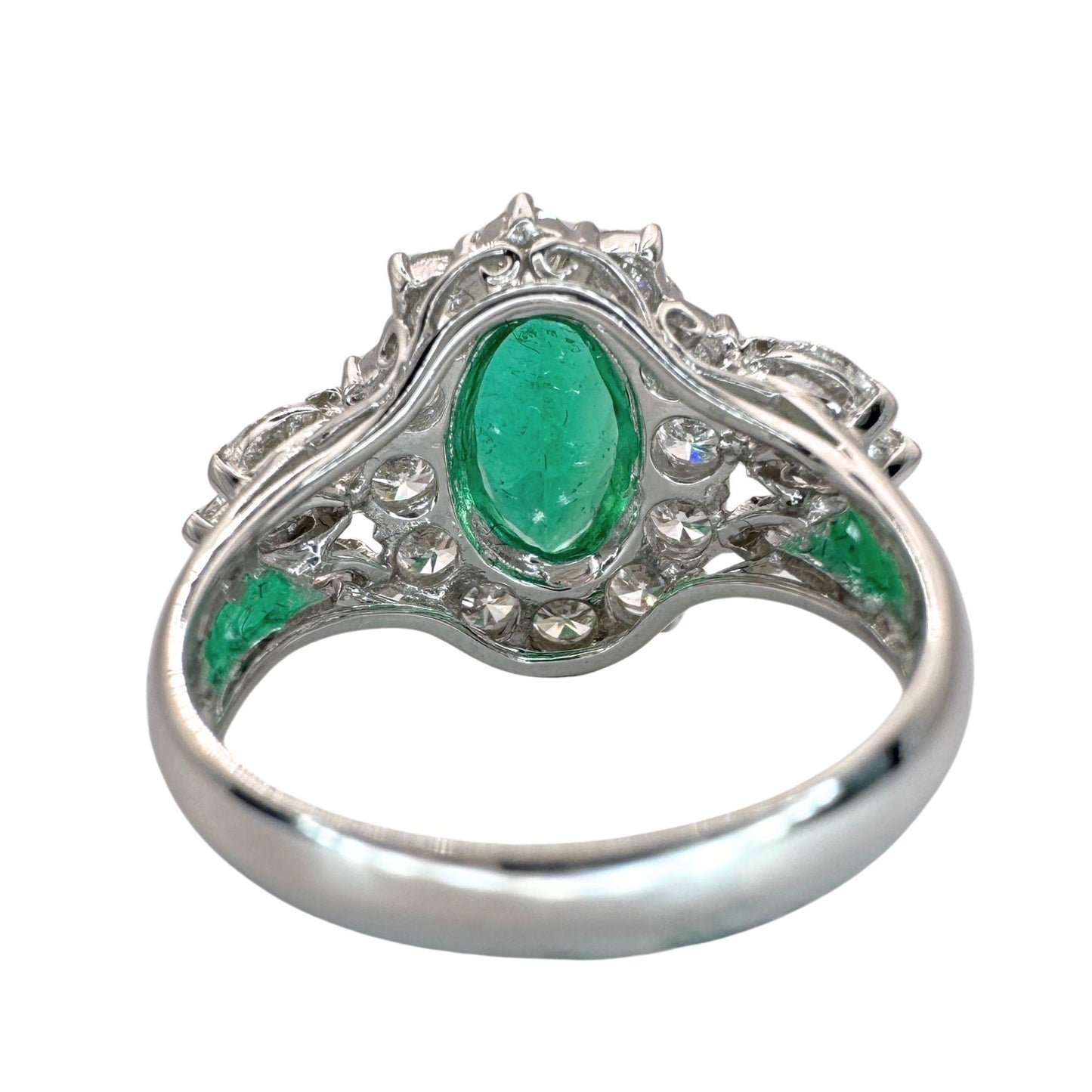 18k Diamond and Marquise Cut Emerald Ring