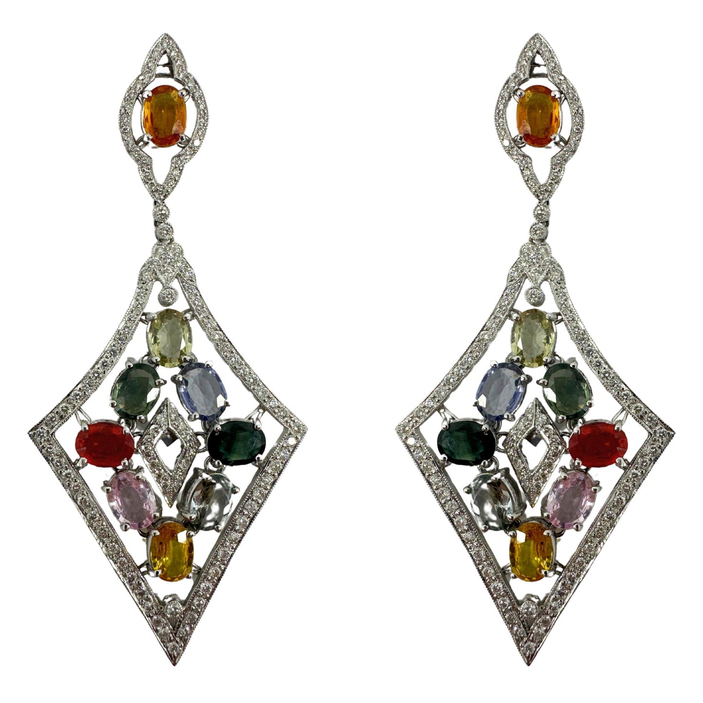 18k Diamond and Multicolor Stone Earrings