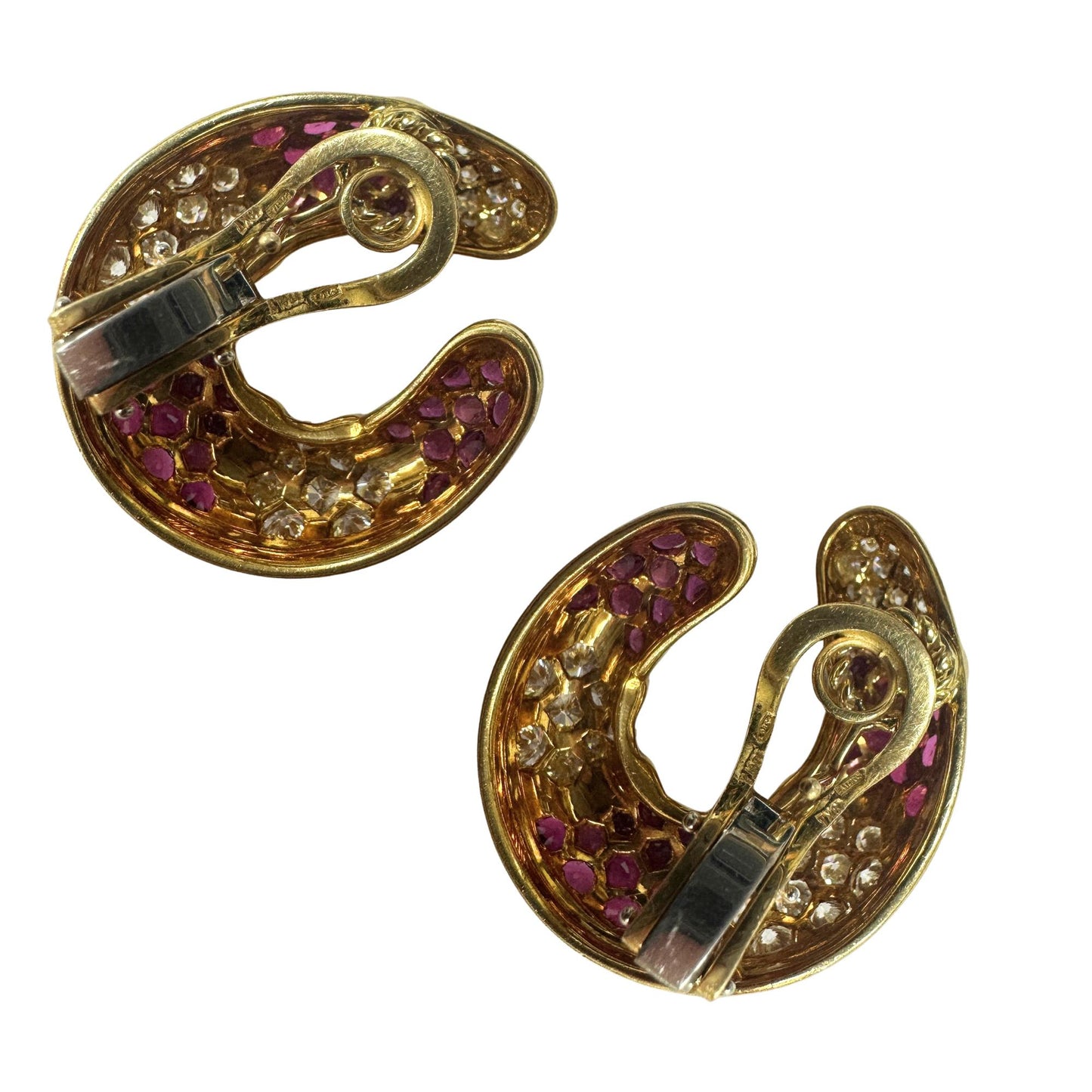18k Italian Made Estate Diamond and Ruby Earrings