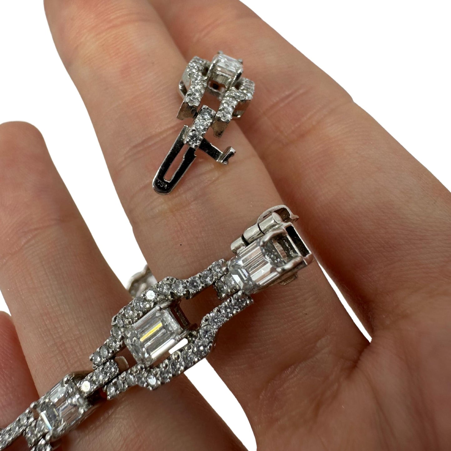 Platinum Emerald Cut Diamond Bracelet - 6.5 inches