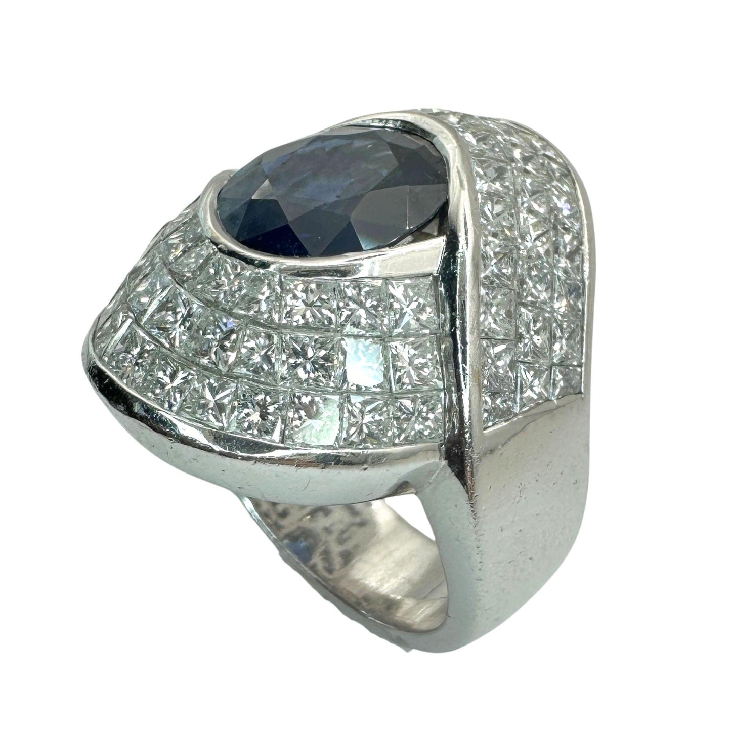 18k Diamond and Sapphire Wide Band Ring