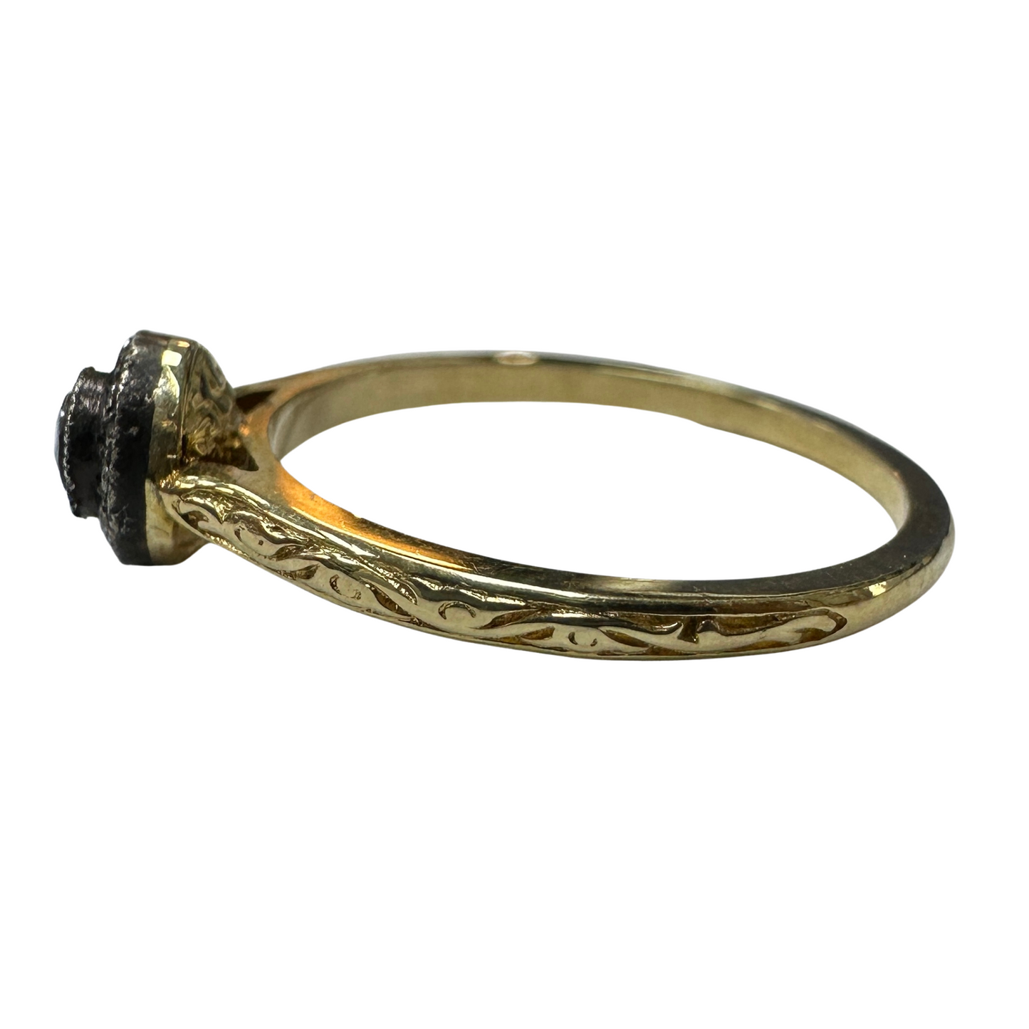 18k Hand Engraved Rose Cut Diamond Ring