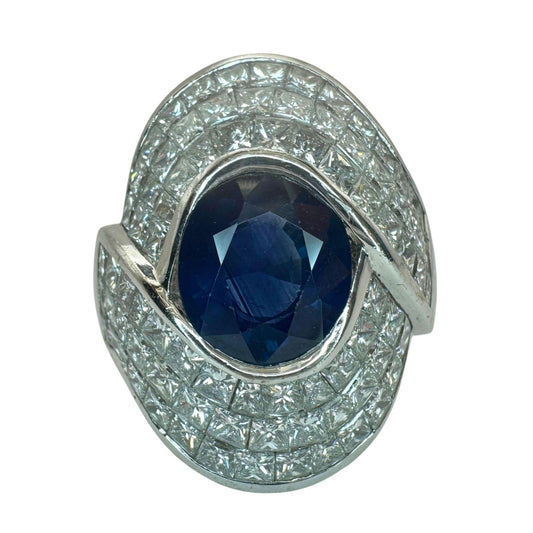 18k Diamond and Sapphire Wide Band Ring