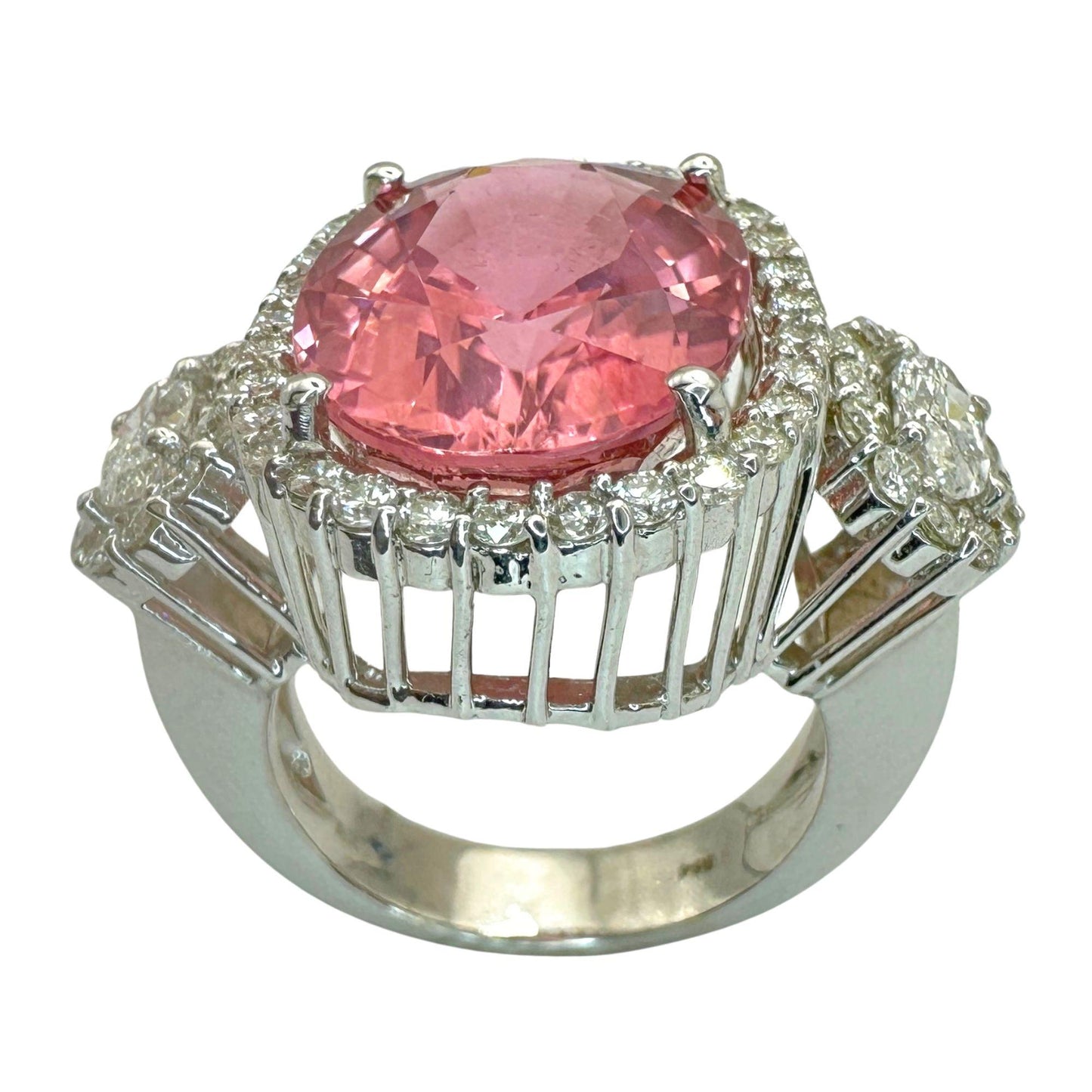 18k Diamond and Pink Stone Center Ring