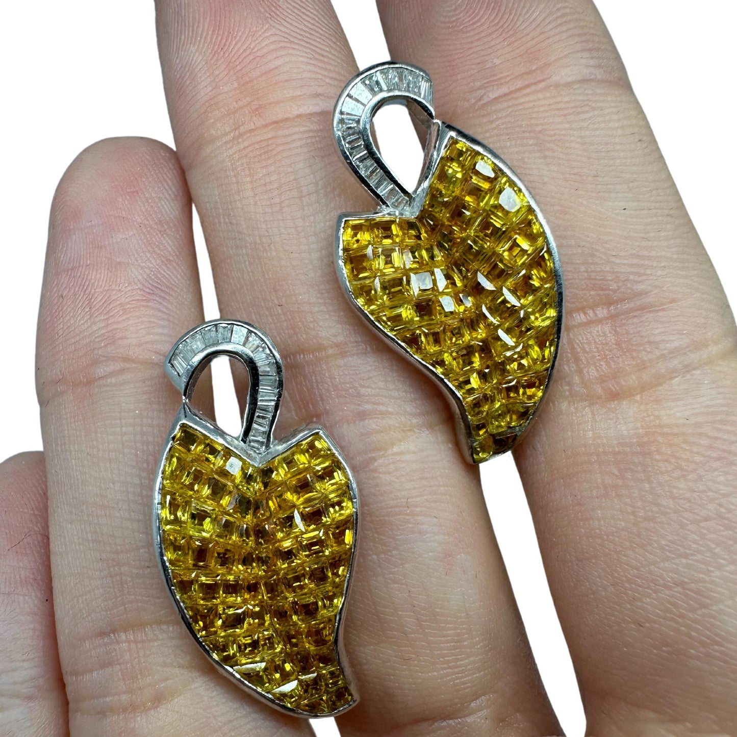 18k White Gold Diamond and Yellow Sapphire Earrings
