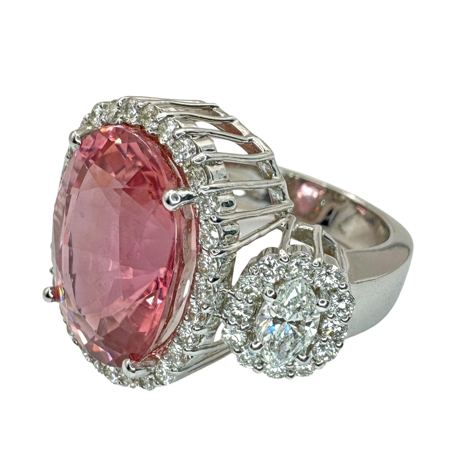 18k Diamond and Pink Stone Center Ring
