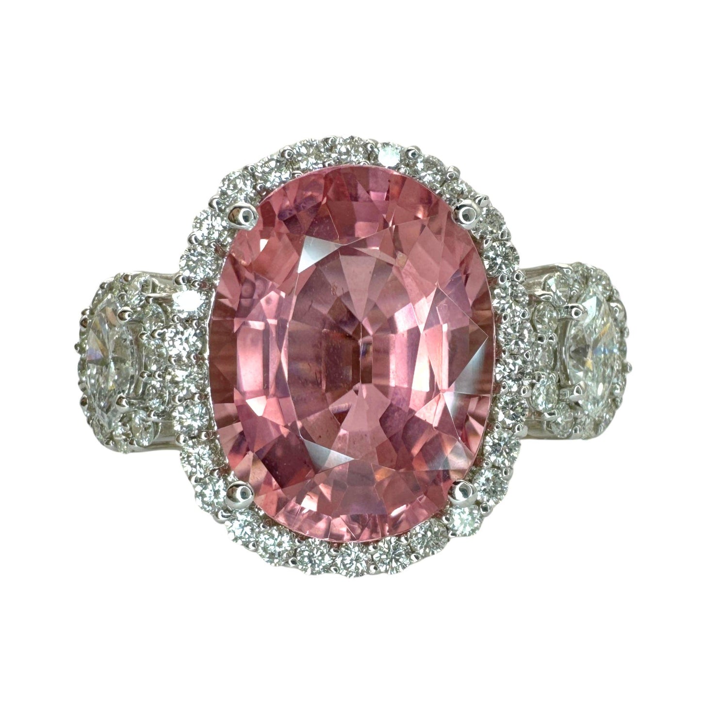 18k Diamond and Pink Stone Center Ring