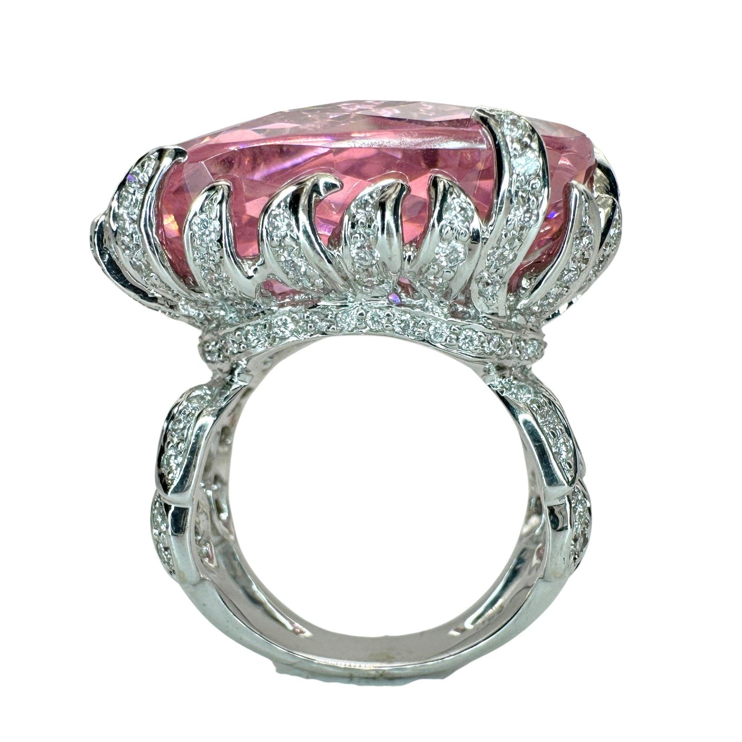 18k Diamond and Checkered Pink Stone Center Cocktail Ring