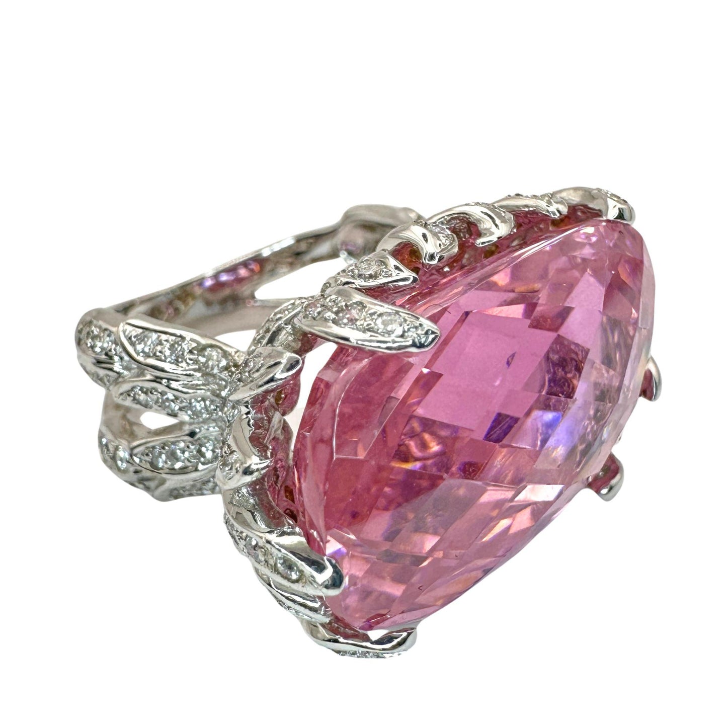 18k Diamond and Checkered Pink Stone Center Cocktail Ring