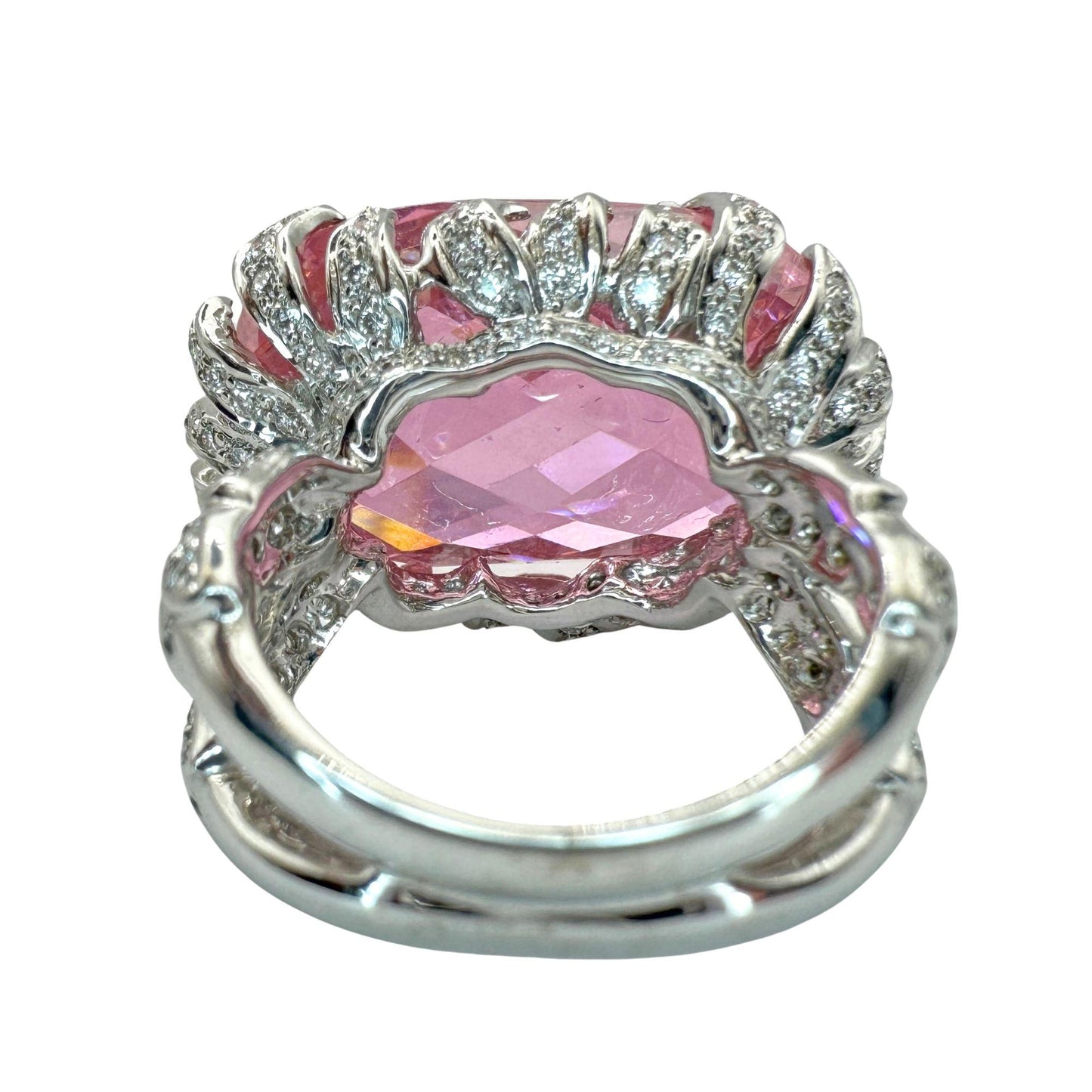 18k Diamond and Checkered Pink Stone Center Cocktail Ring