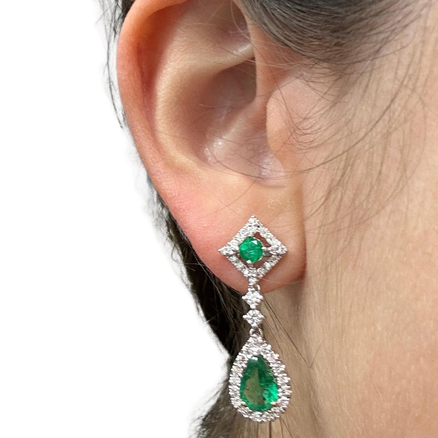 18K Diamond and Emerald Earrings