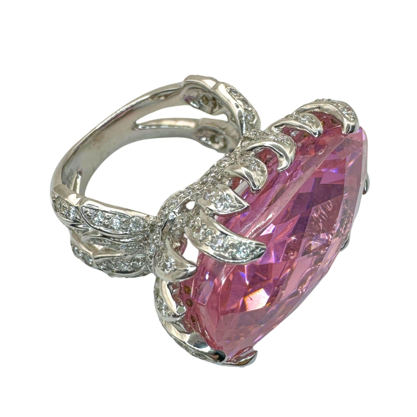 18k Diamond and Checkered Pink Stone Center Cocktail Ring