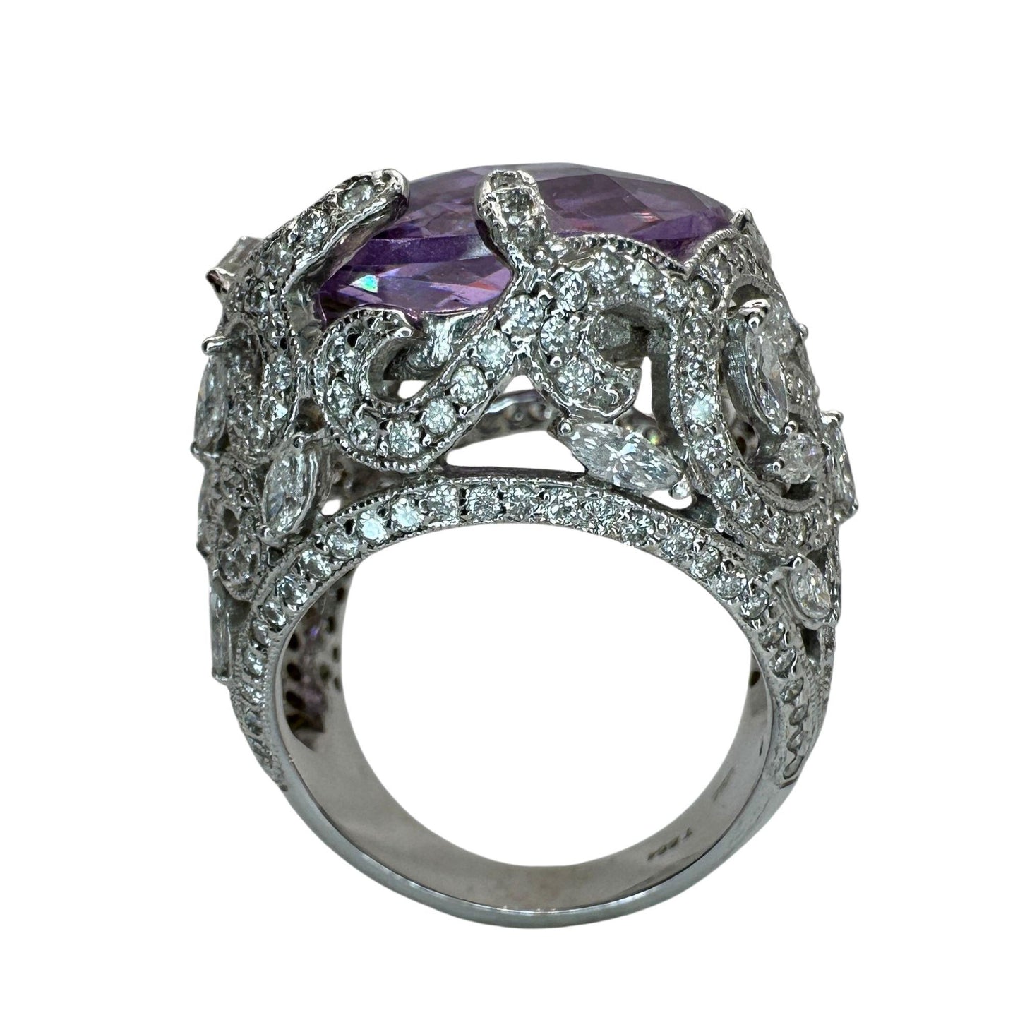 18k Diamond and Purple Stone Center Cocktail Ring
