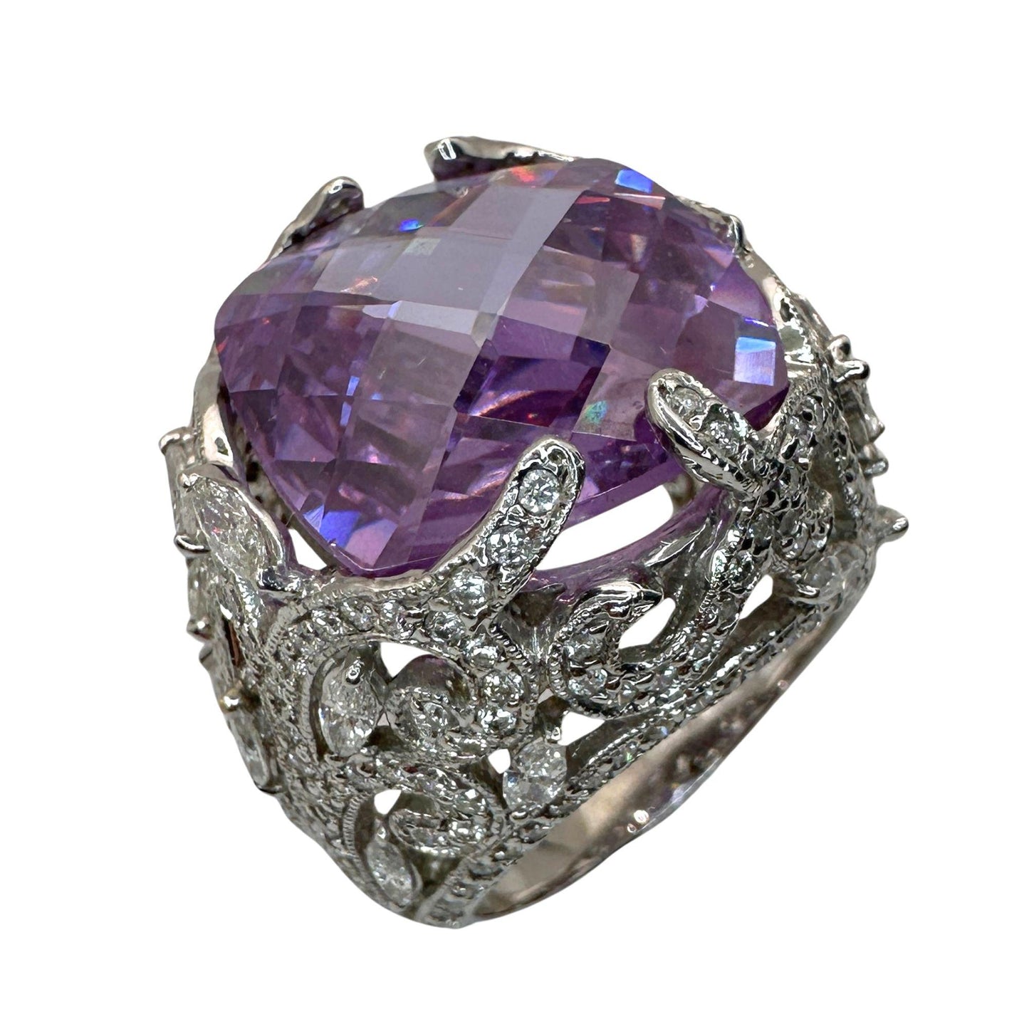 18k Diamond and Purple Stone Center Cocktail Ring