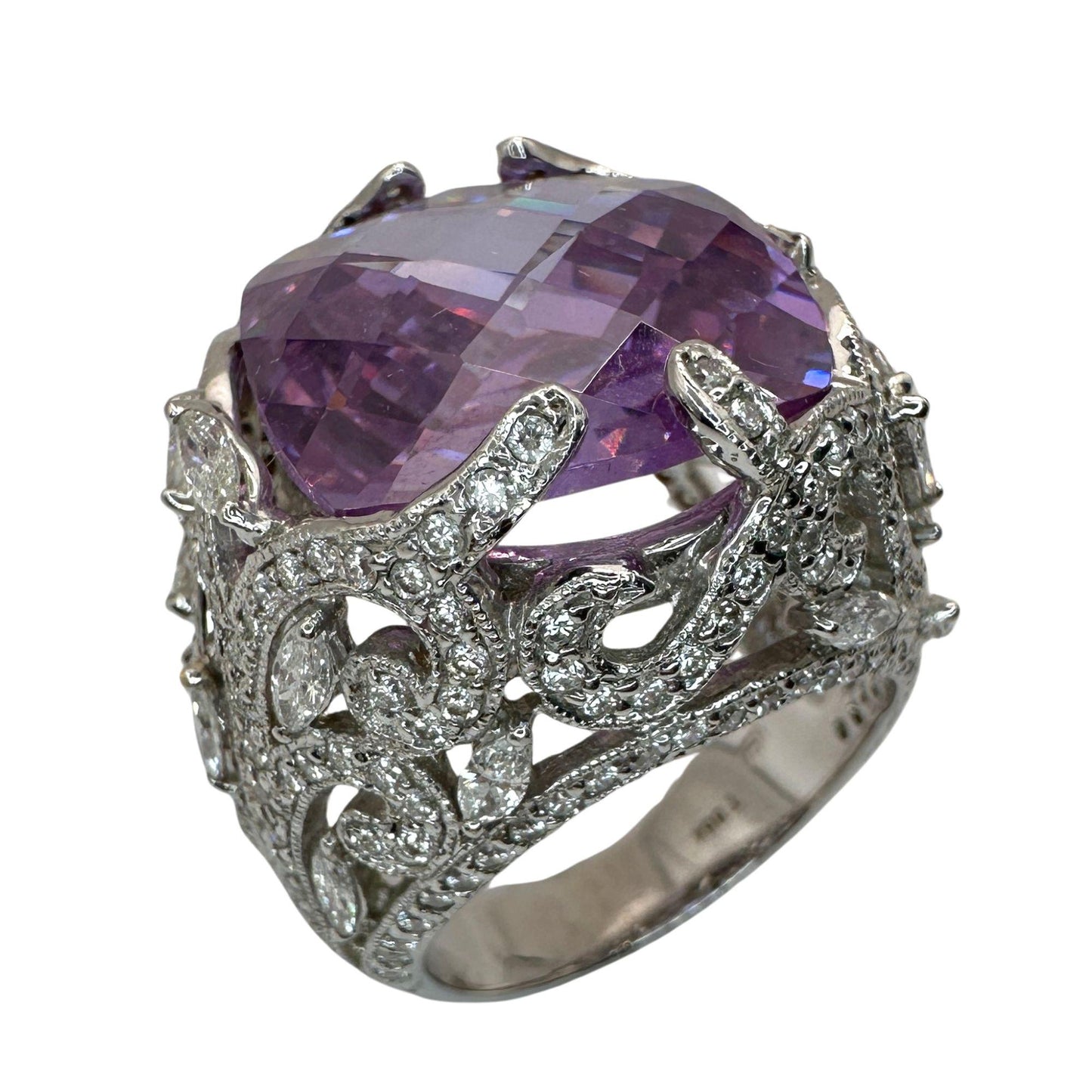 18k Diamond and Purple Stone Center Cocktail Ring