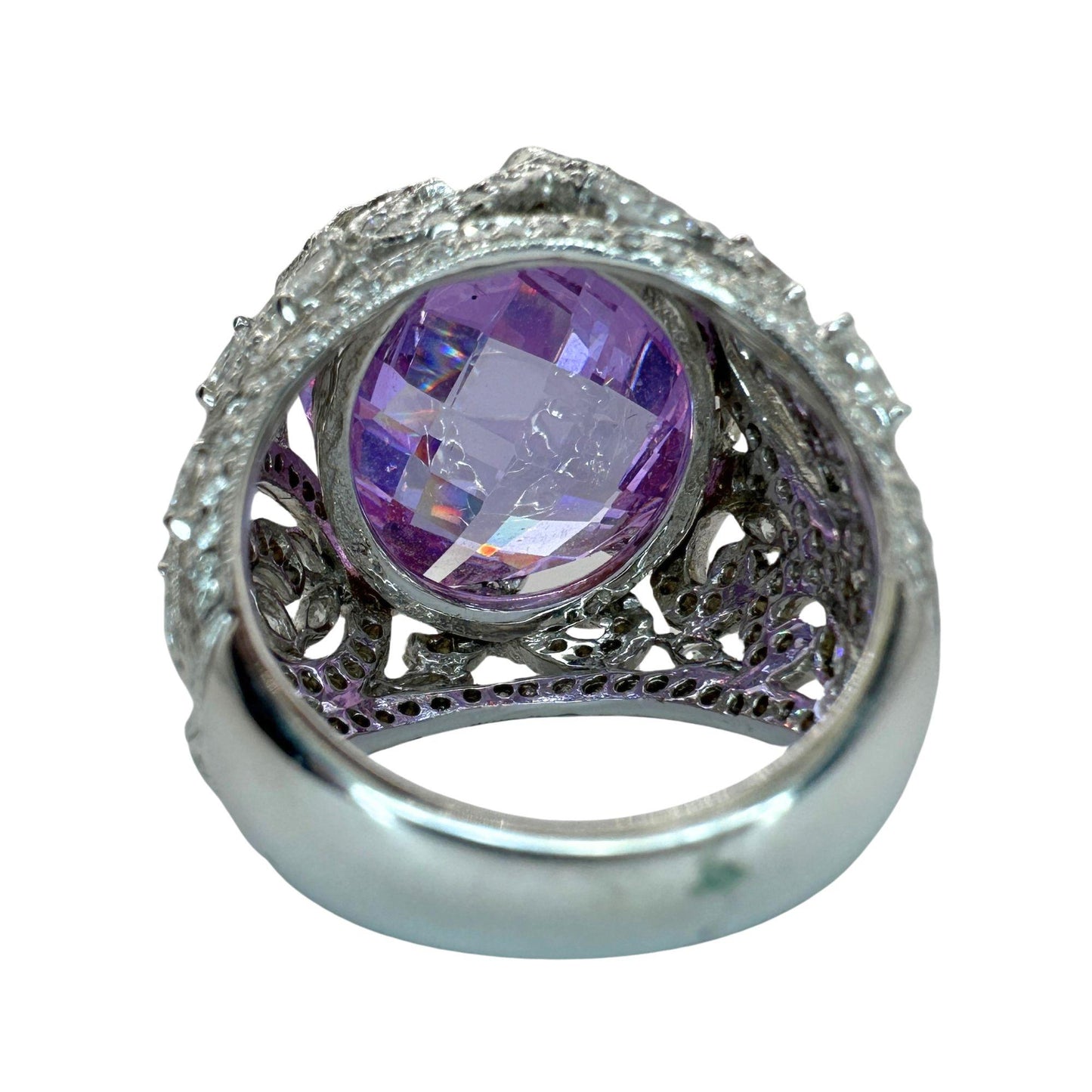 18k Diamond and Purple Stone Center Cocktail Ring