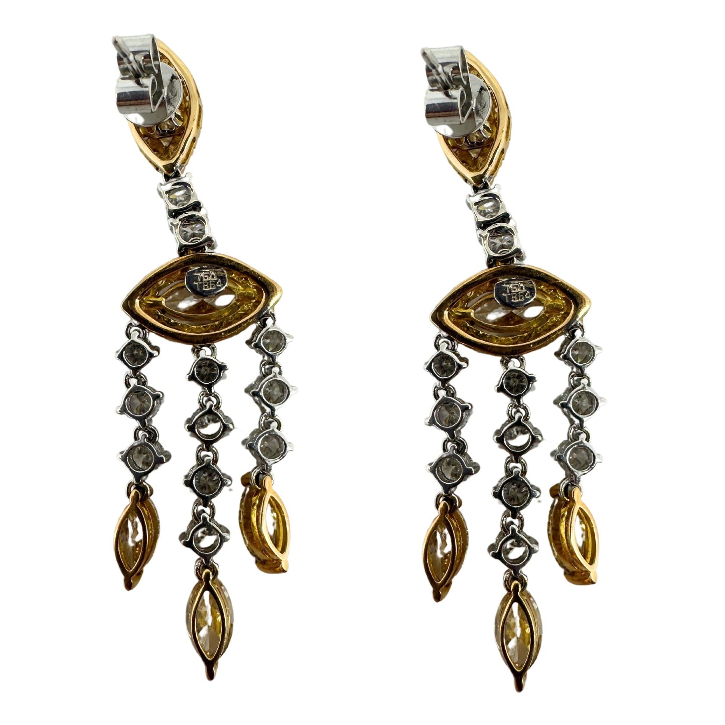 18k White and Yellow Gold Marquise Diamond Drop Earrings