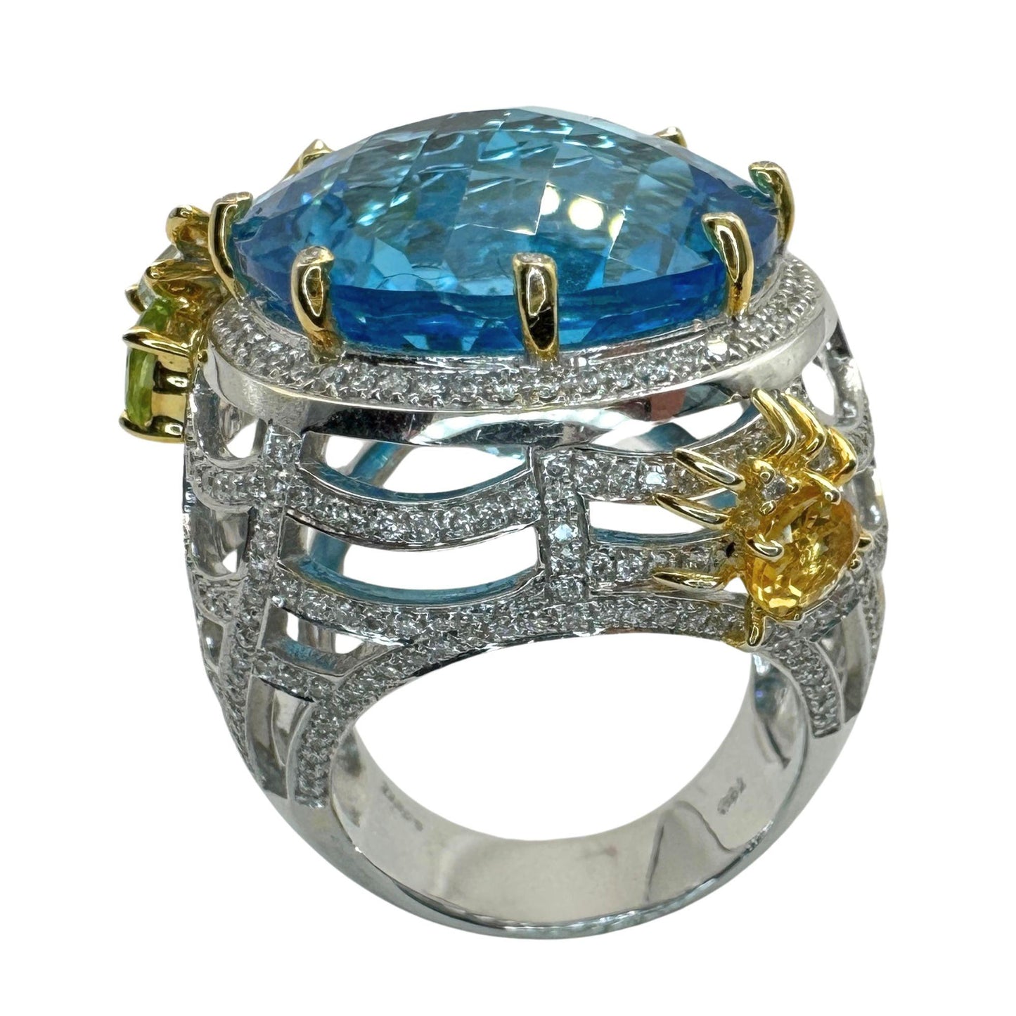 18k Diamond and Multi Colored Stone Cocktail Ring