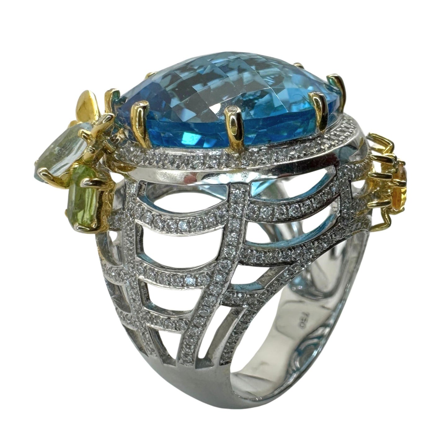 18k Diamond and Multi Colored Stone Cocktail Ring