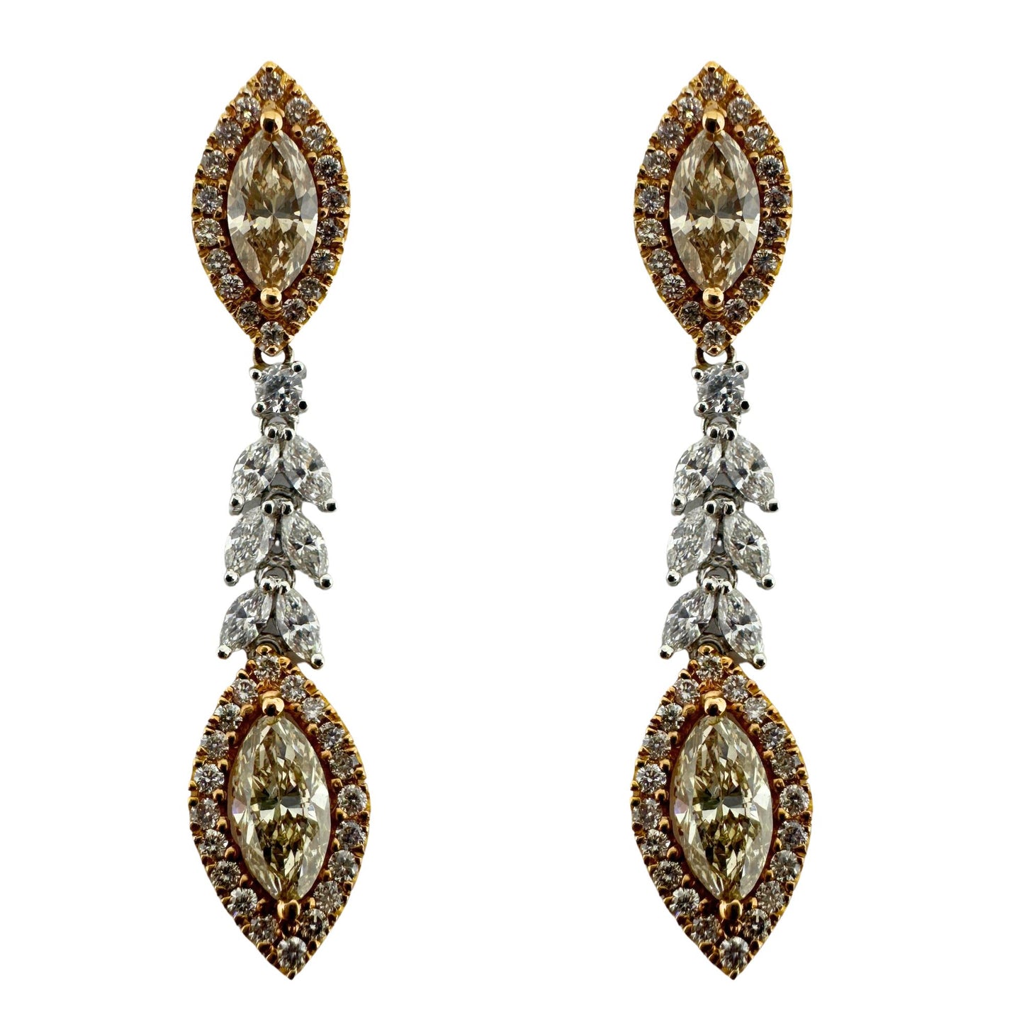 18K White and Yellow Gold Marquise Diamond Drop Earrings