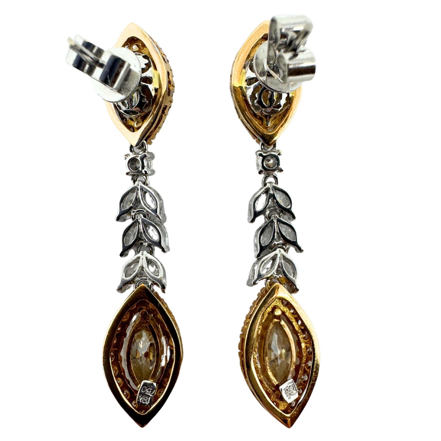 18K White and Yellow Gold Marquise Diamond Drop Earrings