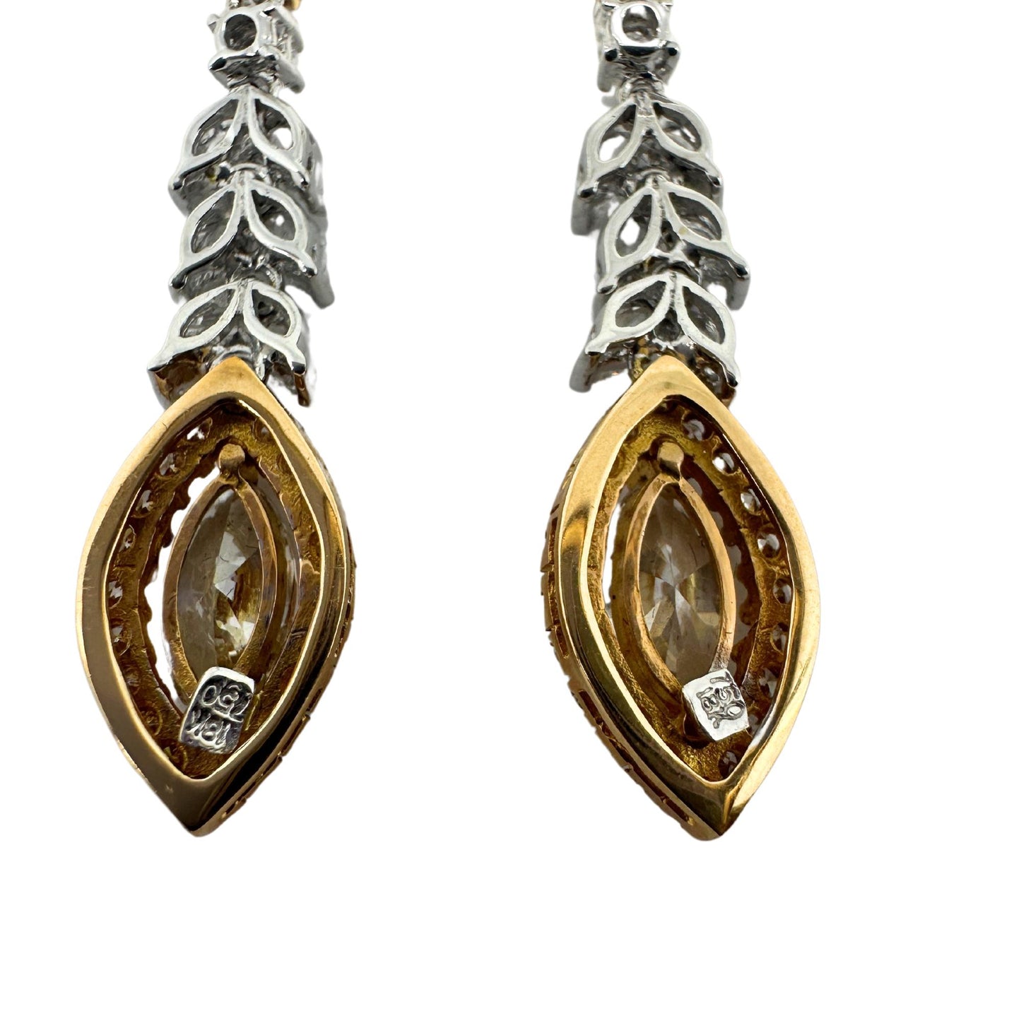 18K White and Yellow Gold Marquise Diamond Drop Earrings