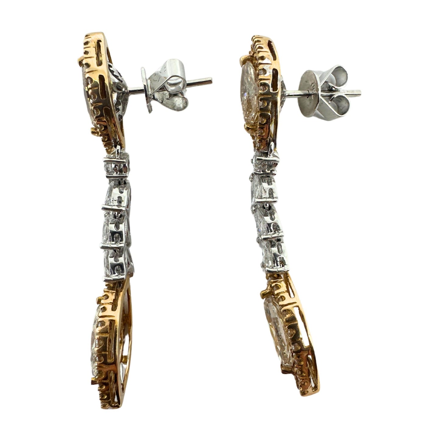 18K White and Yellow Gold Marquise Diamond Drop Earrings