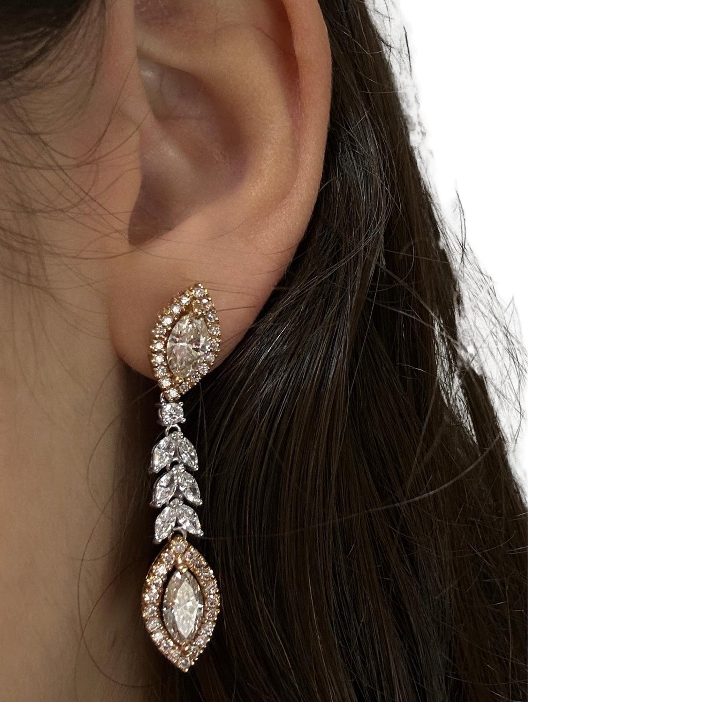 18K White and Yellow Gold Marquise Diamond Drop Earrings