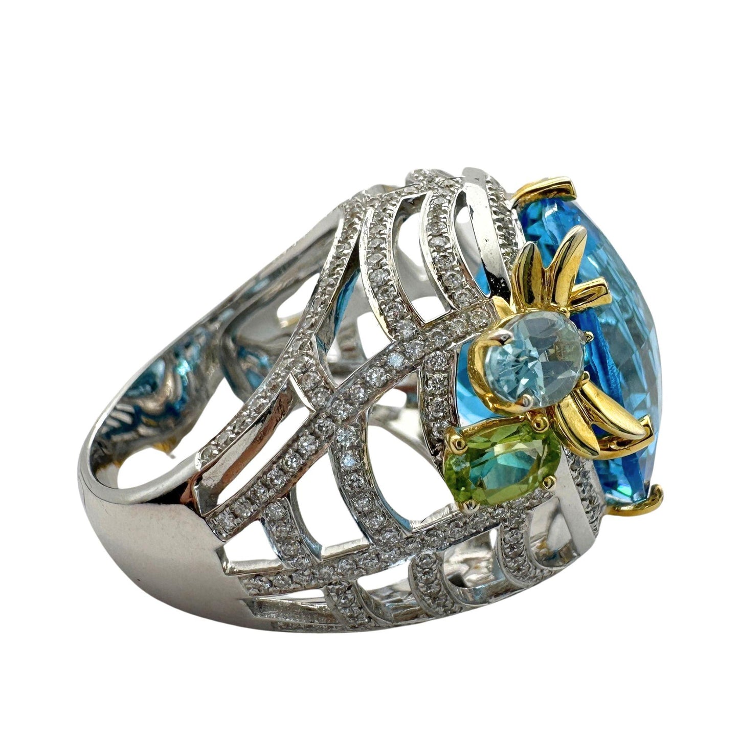 18k Diamond and Multi Colored Stone Cocktail Ring