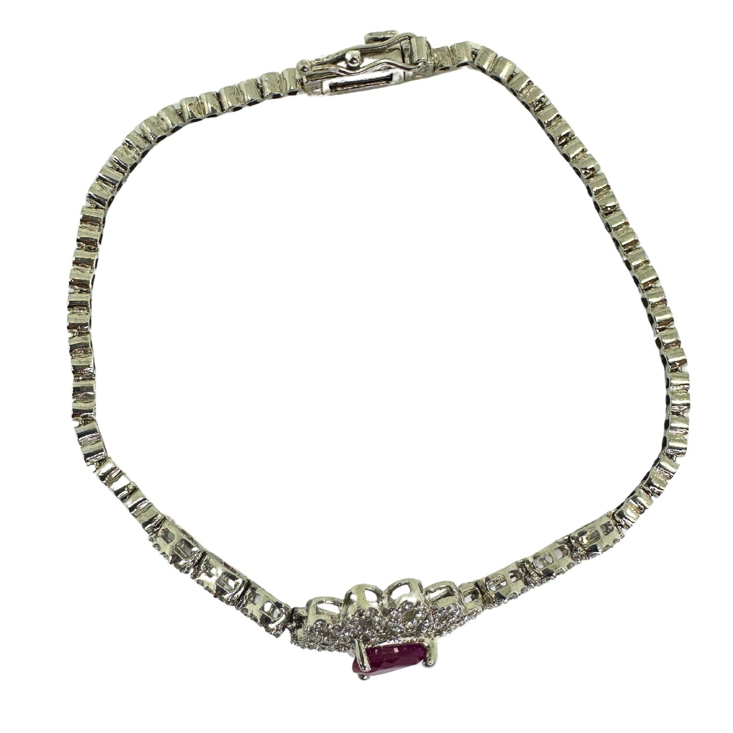 18K White Gold Diamond and Pear Shaped Ruby Bracelet