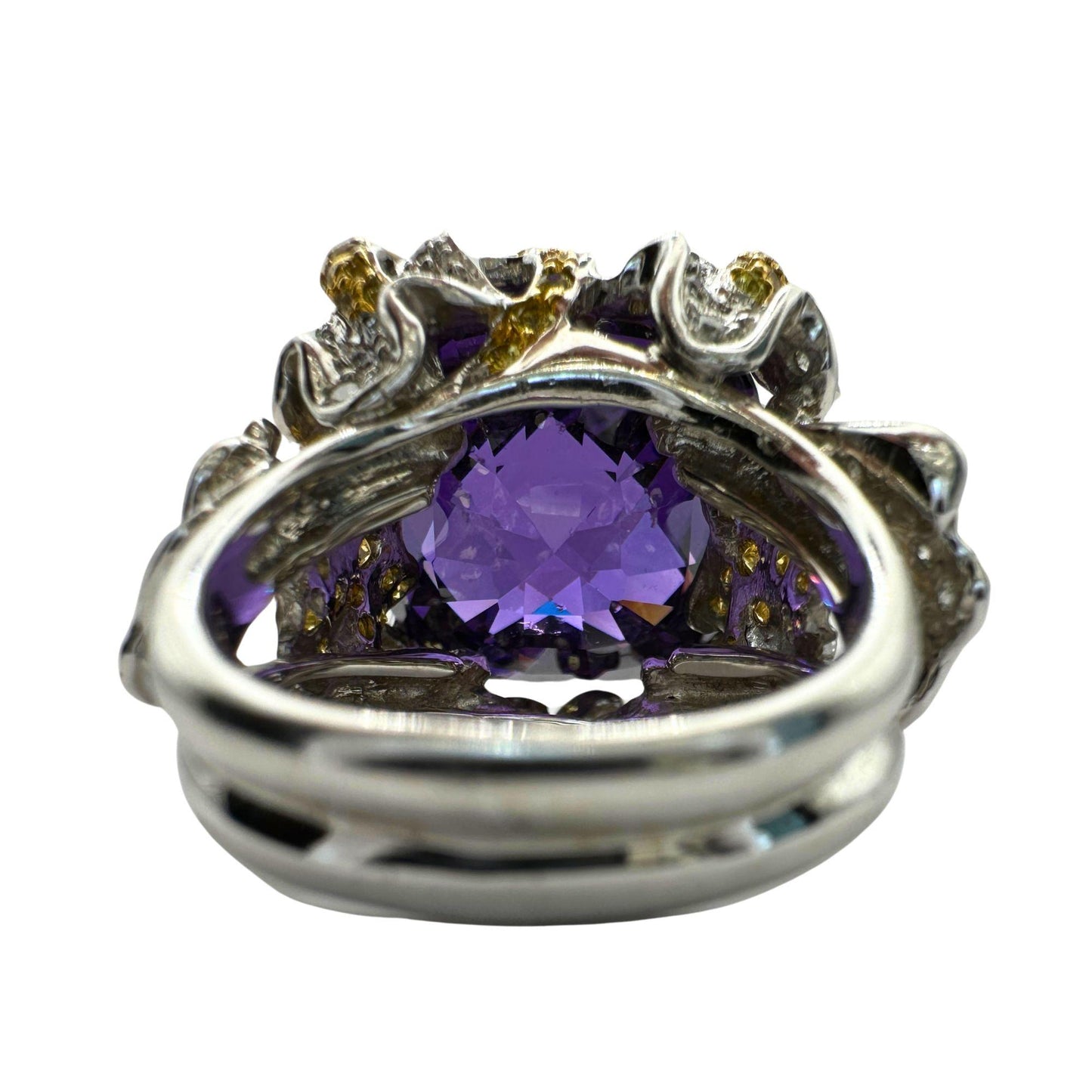 14k Diamond and Yellow Sapphire and Purple Stone Center Cocktail Ring