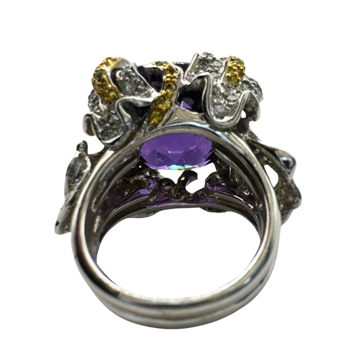 14k Diamond and Yellow Sapphire and Purple Stone Center Cocktail Ring