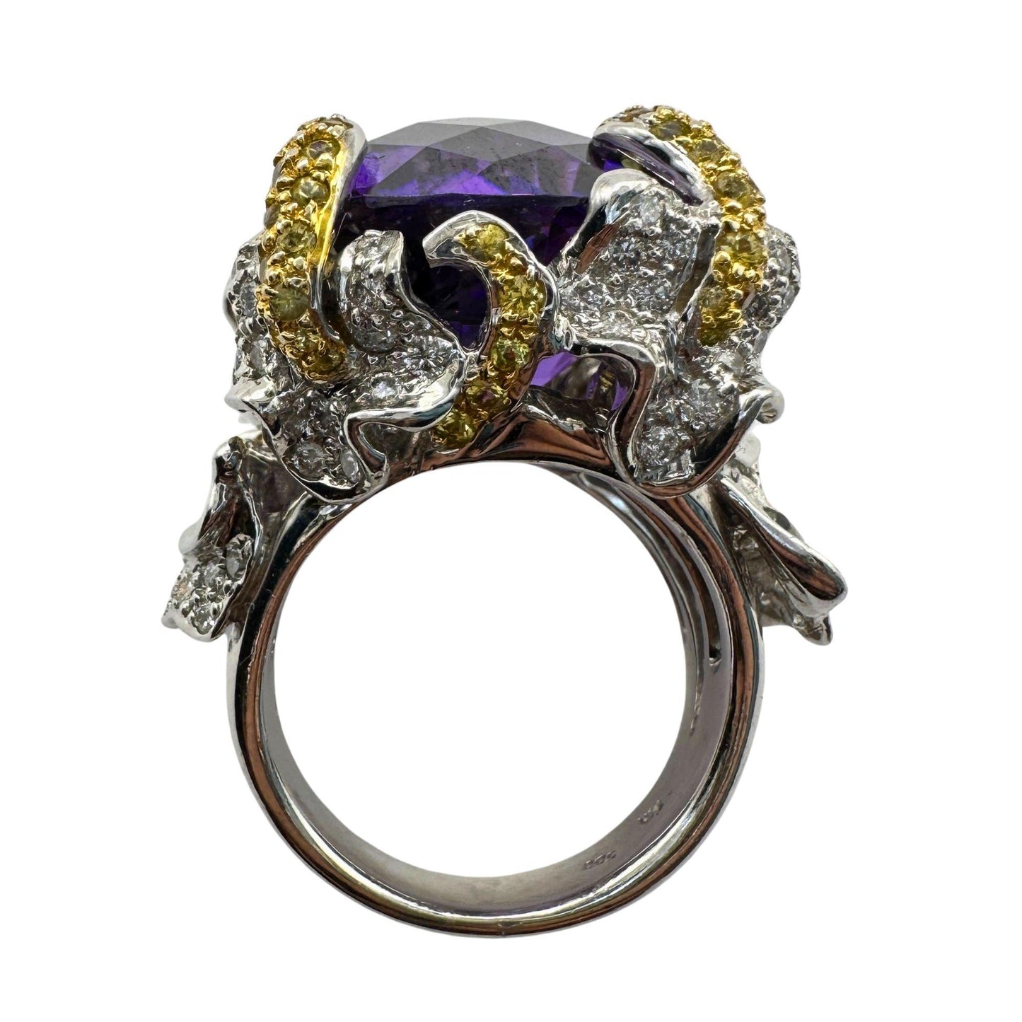 14k Diamond and Yellow Sapphire and Purple Stone Center Cocktail Ring