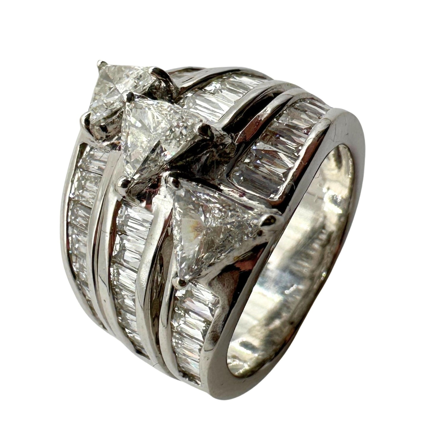 18k Baguette and Trillion Cut Diamond Wide Band Ring