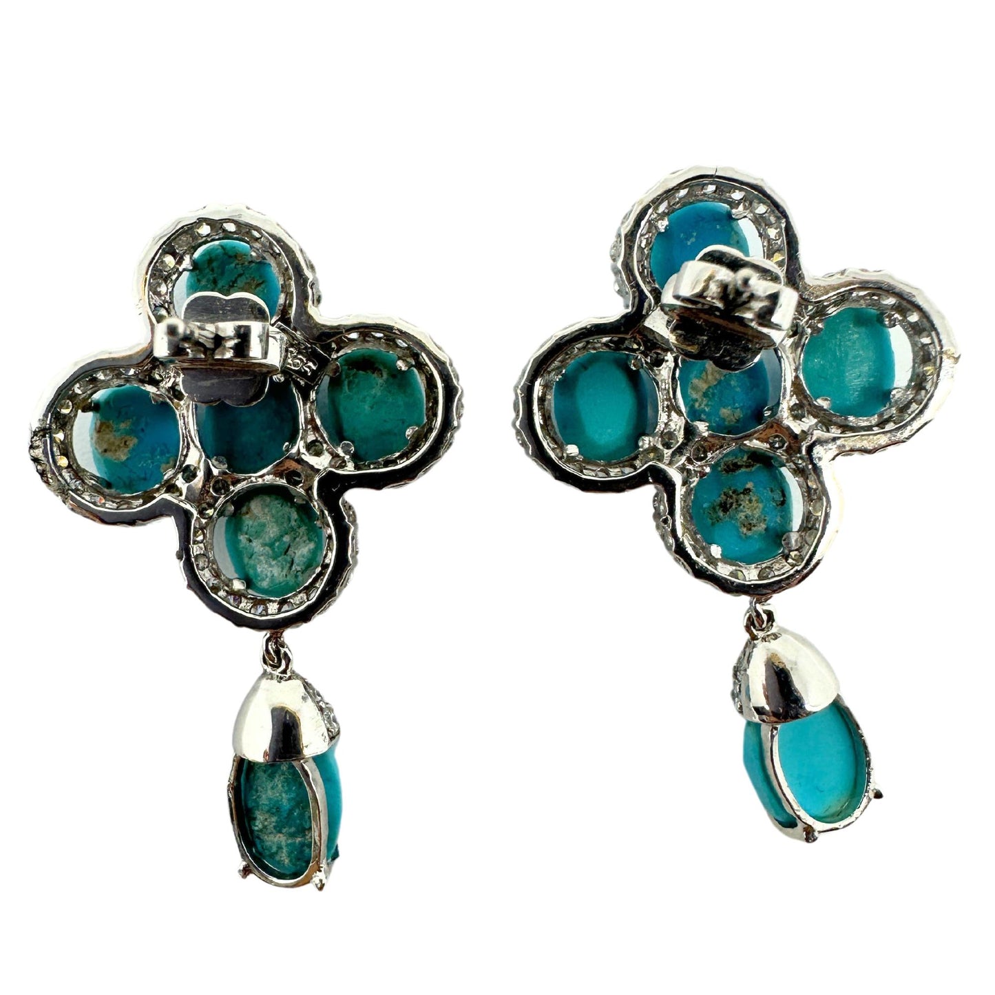 18K White Gold Diamond and Persian Turquoise Earrings