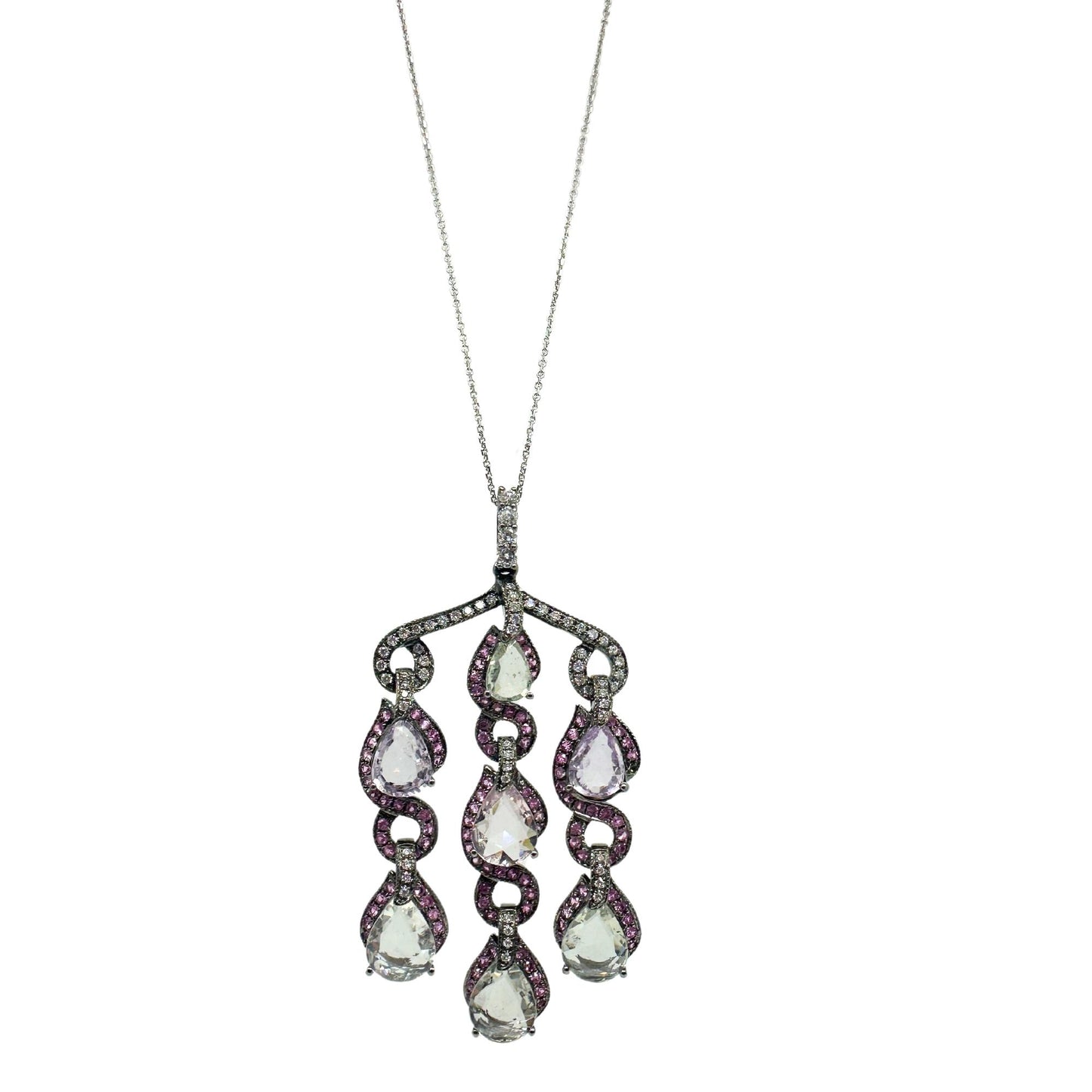 18k Diamond and Multi Color Sapphire Pendant Necklace with 14k Chain