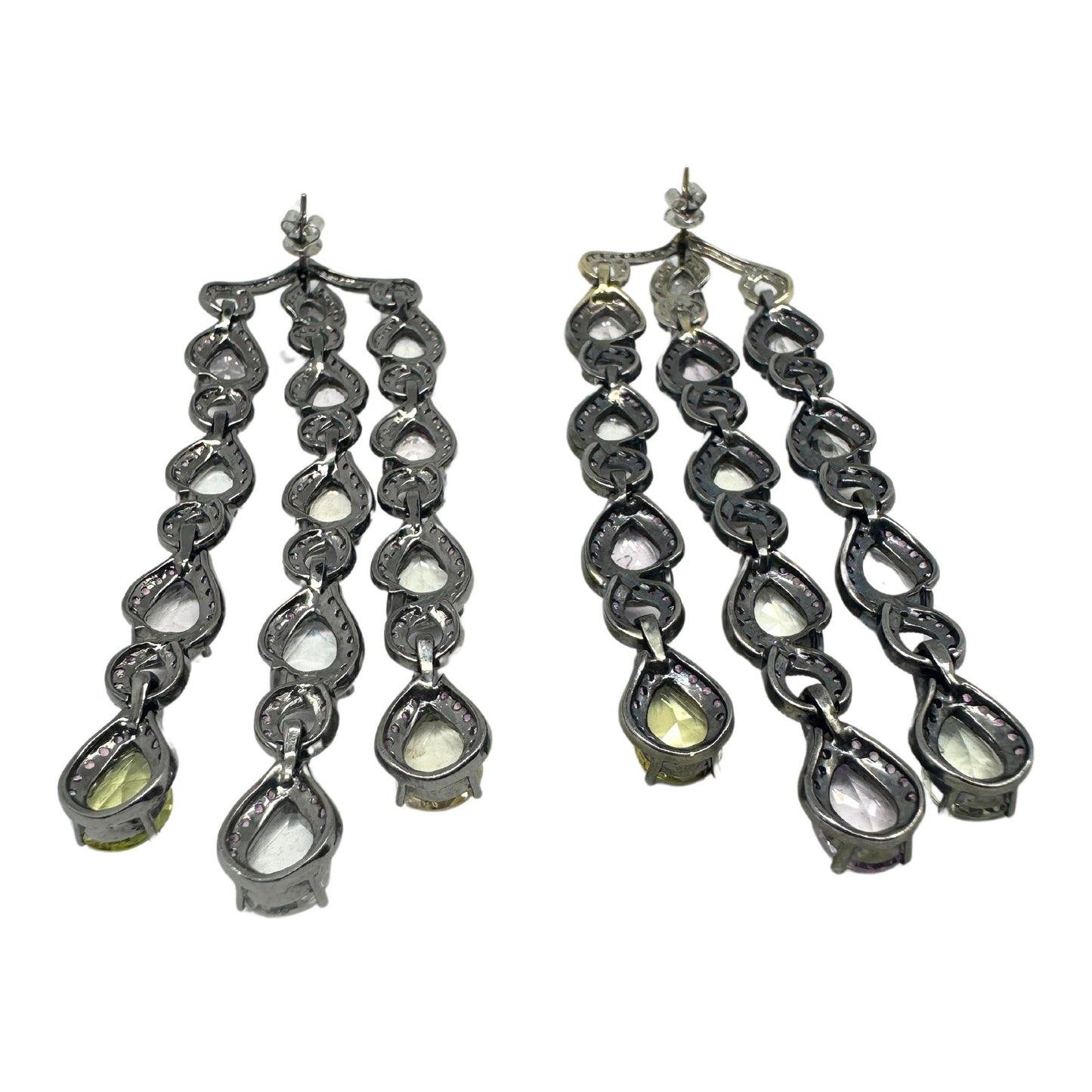 18K Diamond and Multi Color Sapphire Drop Earrings