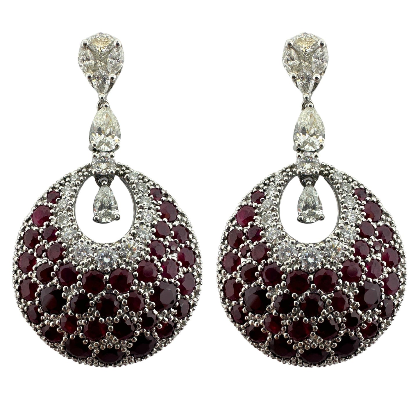 18K White Gold Diamond and Ruby Earrings